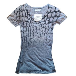 Sugar & Rox By Buckle Womens Grey Ombre Cut Out V-neck Tee Size Medium